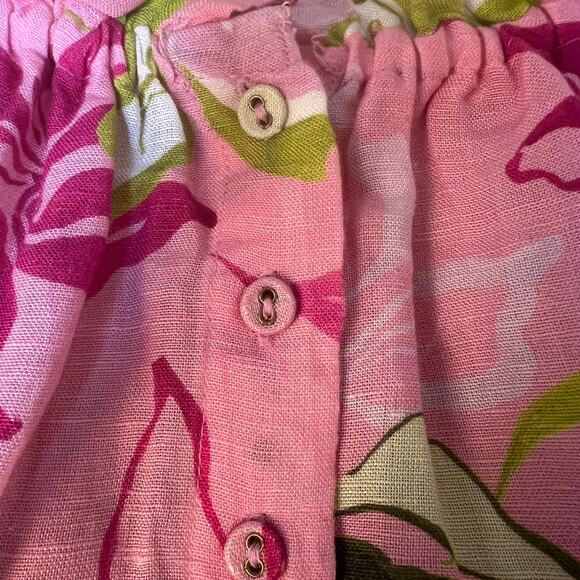 Boston Proper, Pink Linen Puff Sleeve Tie Waist Peplum Blouse Size XS - Picture 5 of 9